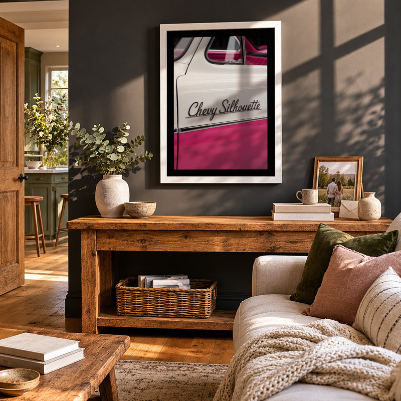 Chevy Silhouette Pink Retro - Framed Print, A1 - 84.1 x 59.4 cm, White