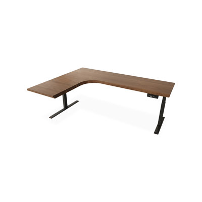 Nut-brown + Black L-Shaped Hight adjustable Solid Wood + Carbon Steel desk