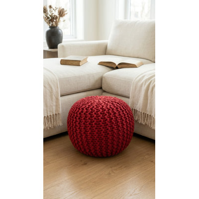 Verica 20" Wide Round Hand-Woven Upholstered Pouf Ottoman