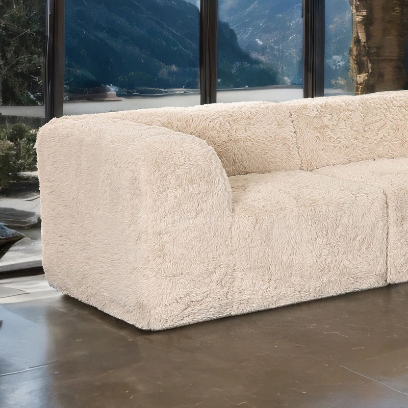 Section en L modulaire, Fausse fourrure sable, mousse
