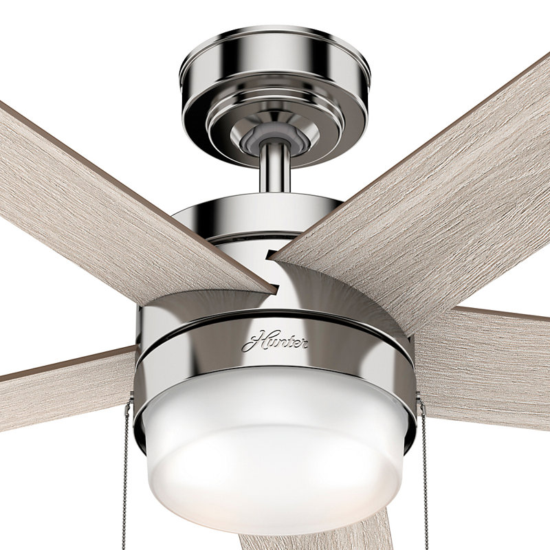 52" Claudette 5 - Blade LED Standard Ceiling Fan with Pull Chain and Light Kit Included, Polished Nickel