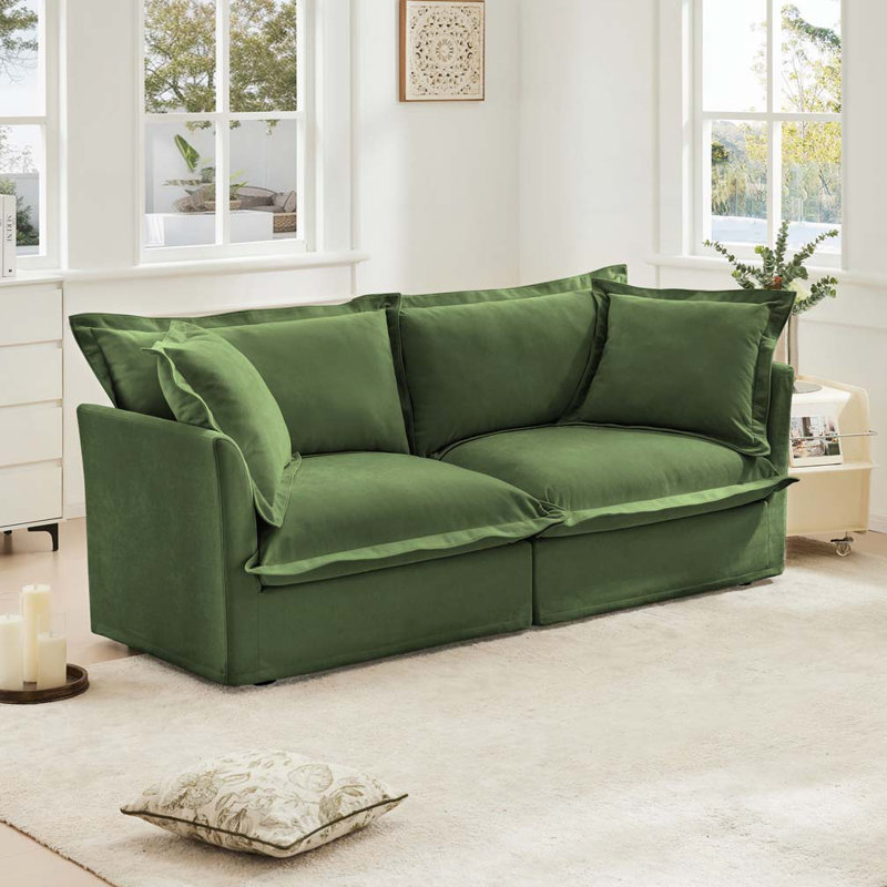 Chenille Deep Seat Sofa, 34.6" H x 83.4" W x 33" D, 2, Green
