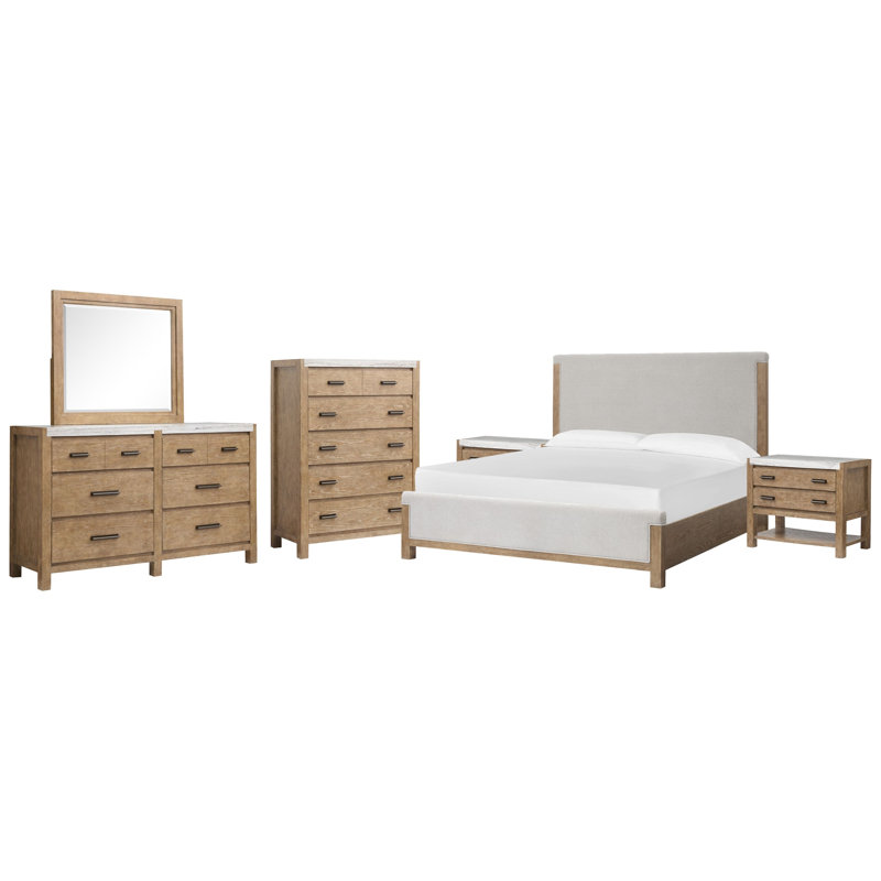 Commode à 2 tiroirs grand avec panneau à panneaux et grand miroir, Grand
