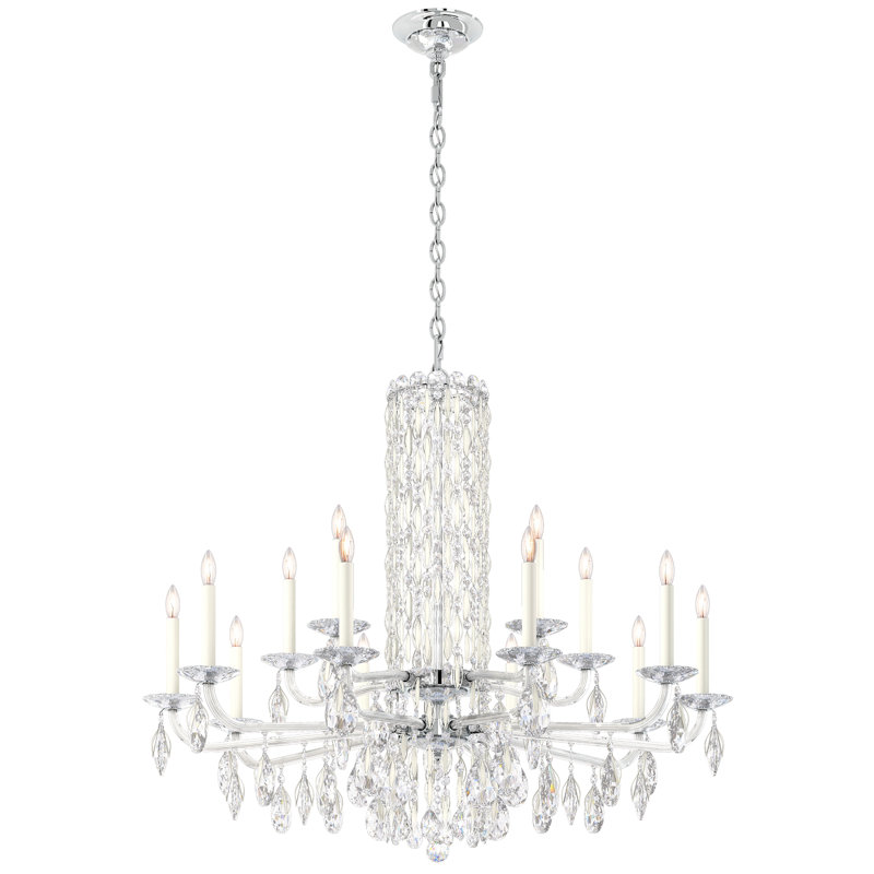 Siena 15 Light 41in x 35in Chandelier with Crystal Tusks in Antique Silver with Clear Radiance Crystals, Chinese (K9), White