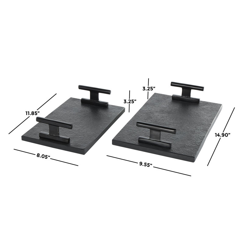 Aedic Mable Tray - Set of 2, Black, 3.25"Hx9.55"Wx14.9"D & 3.25"Hx8.05"Wx11.85"D
