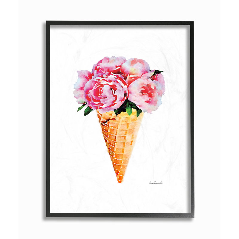 «Minimal Icecream Cone with Pivoines», impression, H 20 po x l 16 po x P 1,5 po, Giclée encadrée noir minuit