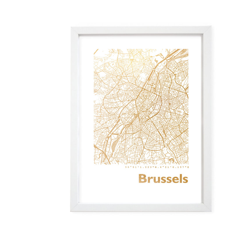 Brussels Map - Single Picture Frame Print, 42.5cm H x 32.5cm W x 3.5cm D