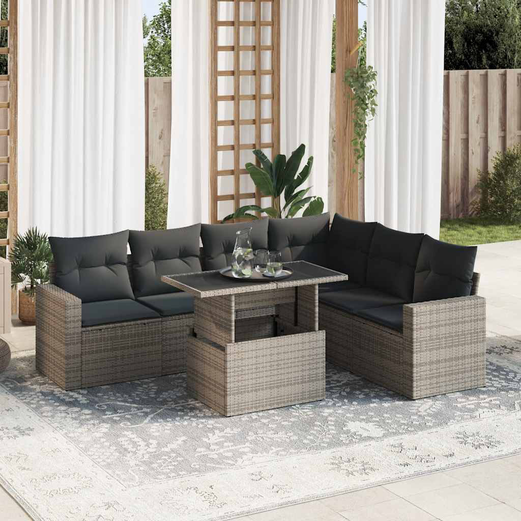 Vidaxl 7-Tlg. Garten-Sofagarnitur Mit Kissen Schwarz Poly Rattan