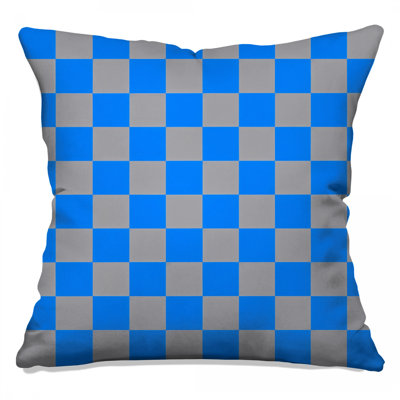 Blue Gray Checkerboard Double Sided Throw Pillows