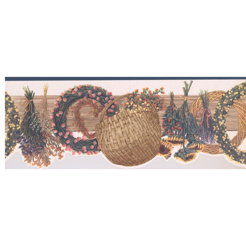Bordure de papier peint à motif floral Bester Wreath, Bleu / Ivoire