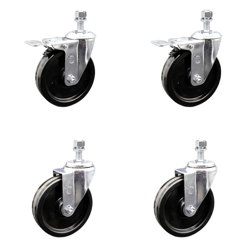 Ensemble de roulettes à tige filetée en acier inoxydable de 5 po pivotant 12 mm et 2 freins à verrouillage total