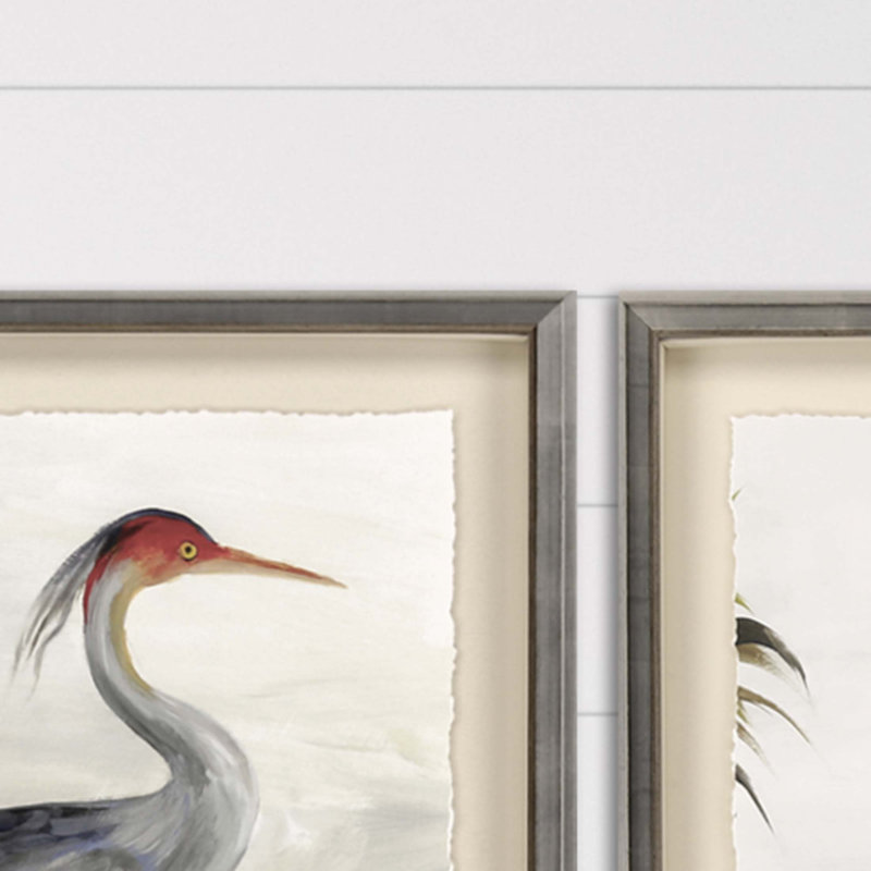 Gray Heron Framed Wall Art with Silver Leaf Finish