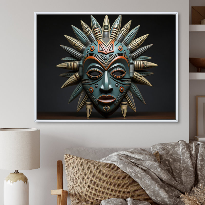 Chayla, masque tribal africain Luba - reproduction sur toile, H 30 po x l 40 po x P 1,5 po, Cadre flottant blanc