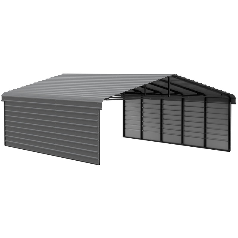 Charcoal Galvanized Steel Carport Kit with 2-Sided Enclosure, 20' x 24' x 9'