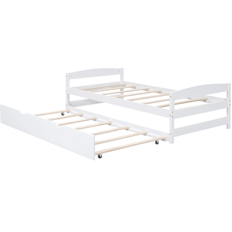 White Twin Size Platform Bed With Pull-Out Trundle - Solid Wood Bedroom Build Construction