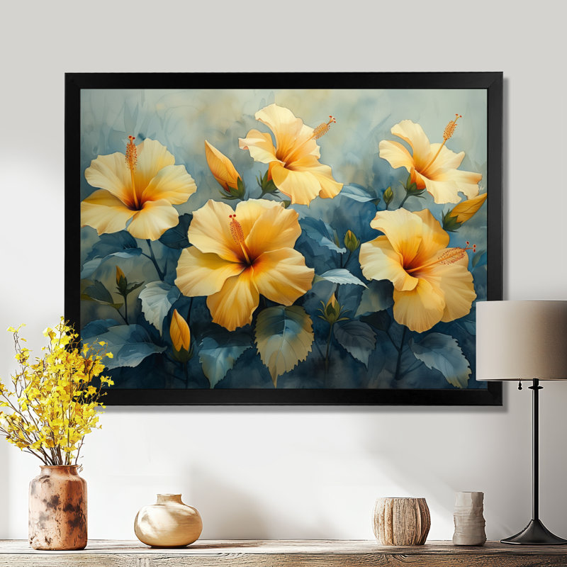 Marcel - Hibiscus, impression d'art mural, H 12 po x l 20 po x P 1 po, Toile encadrée noire simple