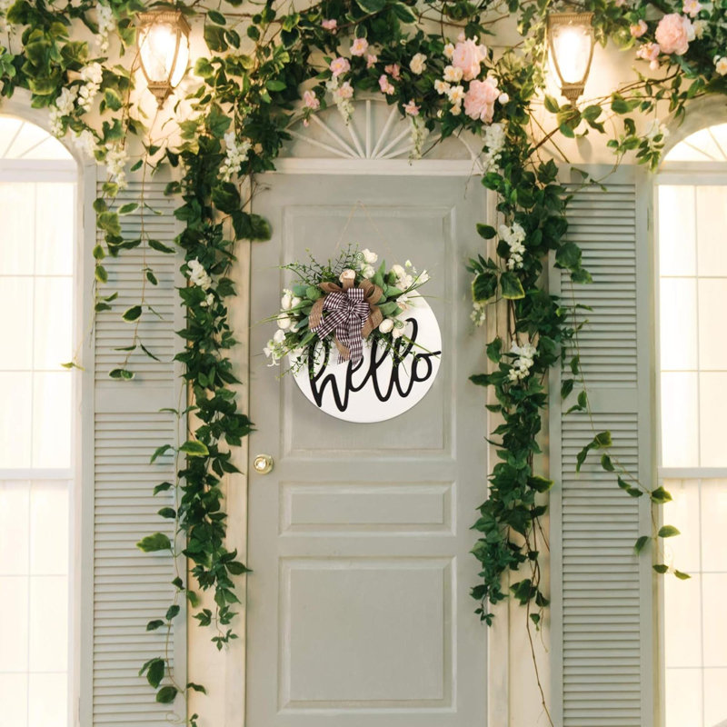 Panneau de bienvenue pour porte d'entrée, panneau de bois rond suspendu, panneau de bienvenue pour décoration de porte de jardin