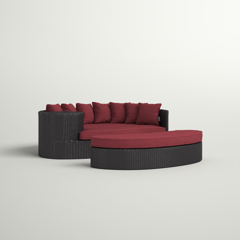 Convene 79" Wide Outdoor Wicker Patio Daybed with Cushions, Espresso/Red