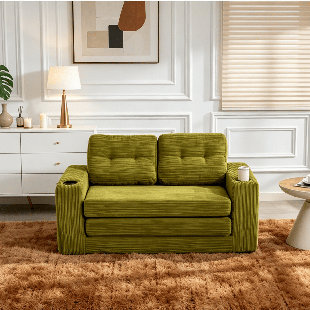 Boneless Double Fold-Out Sofa Bed – Compression-Molded Foam, Includes Pillows