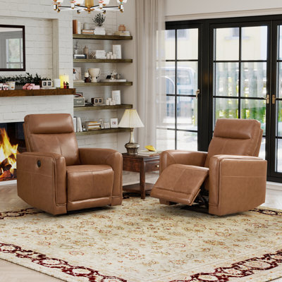 Fauteuil inclinable électrique haut de gamme en cuir fleur de qualité supérieure de 35,83 po avec USB et de type C, conception ergonomique pour le salon (ensemble de 2)