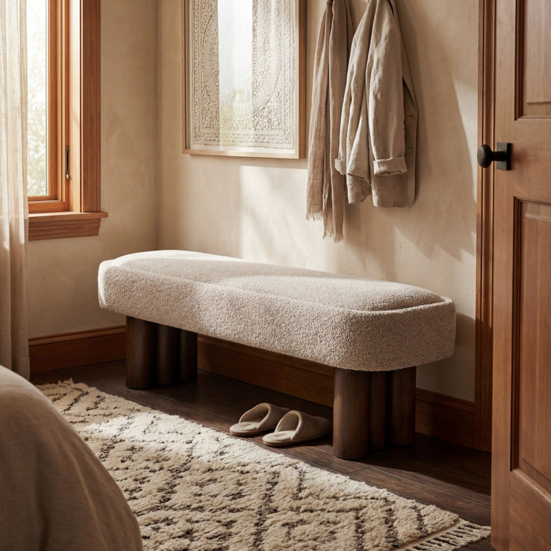 Banc en tissu avec pieds noyer Modern, Beige