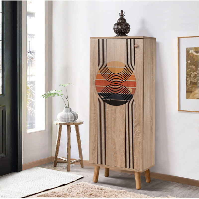 Modern Shoe Cabinet with Solid Wood Legs & Handles, Sonomo Color, 19.7 x 53.1 x 15.0 inches | 100% Melamine Coated Chipboard, UV Coating, Multiple Shelves | Stylish & Functional Storage Solution for Entryway & Hallway
