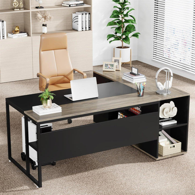 Bureau de direction 71 pouces (sans la chaise), Chêne / noir, Noir