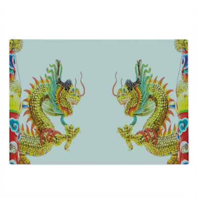 Ambesonne Eastern Cutting Board Large Size Dragon Oriental Culture Multicolor