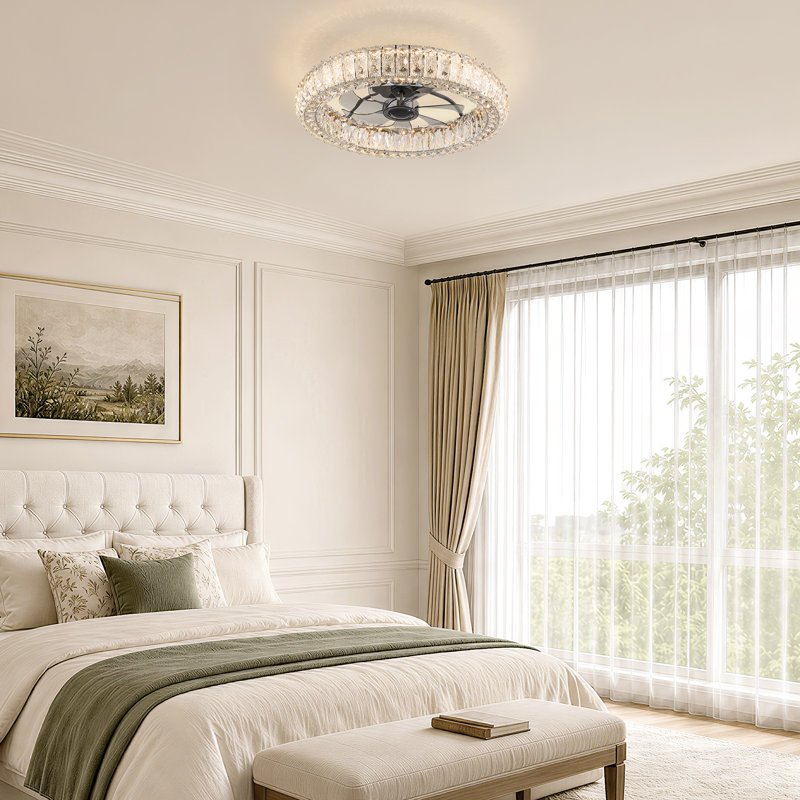 Ventilateur de plafond à cristaux de 50 cm (20 po) avec éclairage DEL et variateur