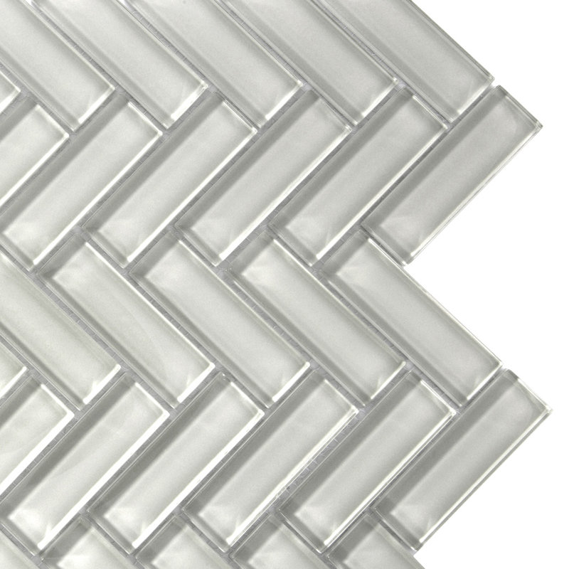 11"X 12.6" Herringbone Polished Glass Mosaic Tile, Beige