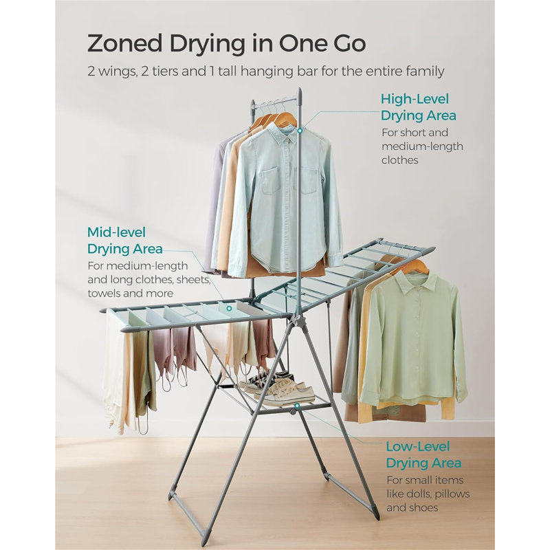 Séchoir à linge pliable à 2 niveaux - autoportant avec 24 rails