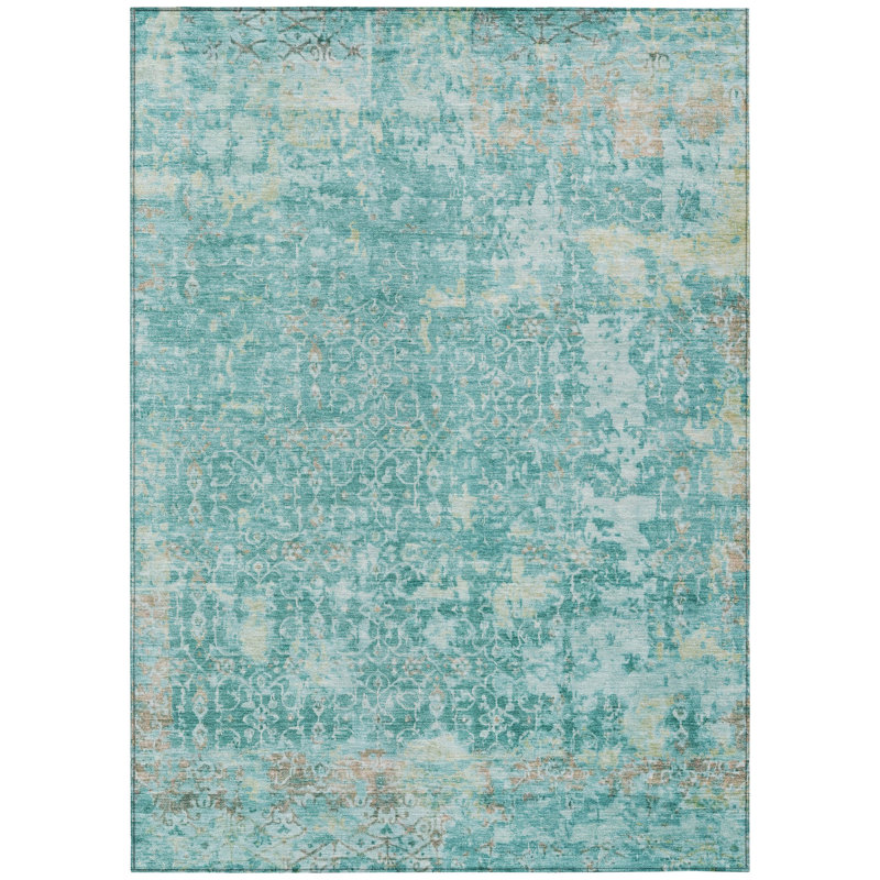 Machine Washable Indoor/Outdoor Xhevrie Teal Rug, Rectangle 8' x 10'