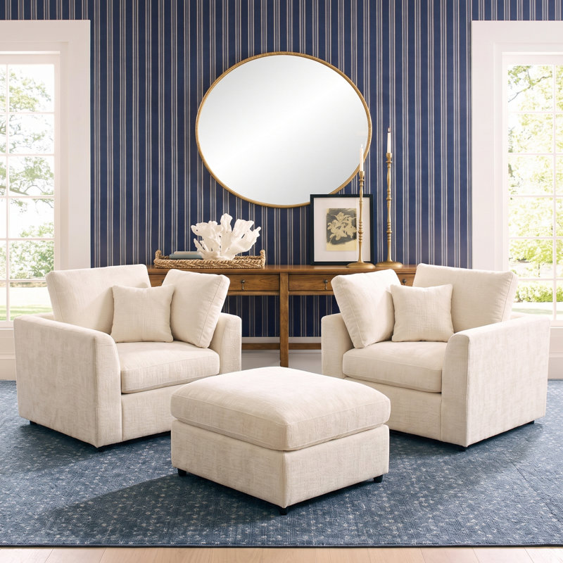 Fauteuil d'appoint à ChenilleCove Standard 2 avec 1 pouf, Beige