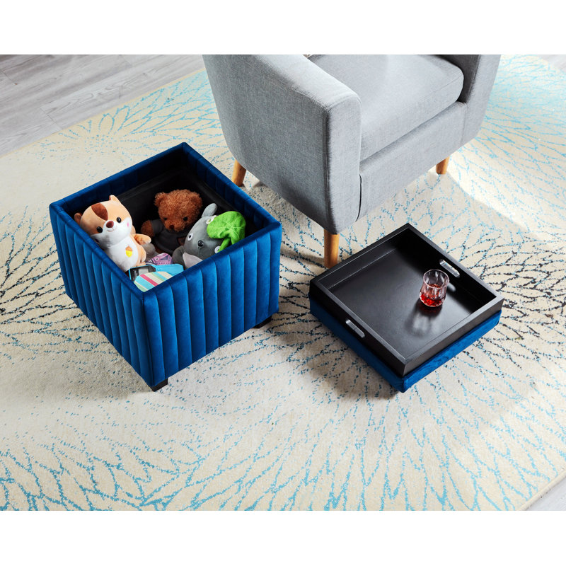 Ekstrom Upholstered Ottoman, Navy Blue Velvet