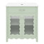 Meuble-lavabo de 79 cm avec lavabo rectangulaire en céramique, grand espace de rangement, rayures verticales et poignées argentées pour un design moderne et élégant. Profil incurvé, esthétique accueillante.