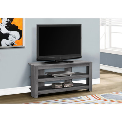 42 Inch Contemporary Grey Tv Console Media Stand For Saving Space In Bedroom Corner Laminate With Center Pedestal And Storage Home Use