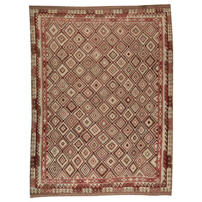 Tapis brun en laine noué à la main de conception unique 12 pi 4 po x 16 pi 5 po