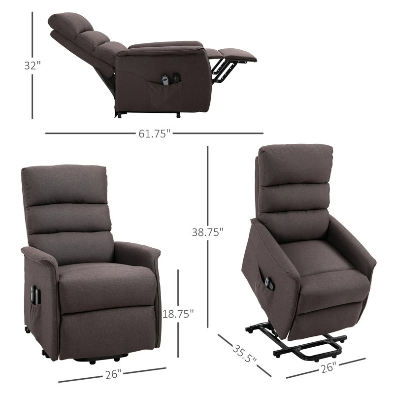 Fauteuil inclinable électrique lève-personne rembourré, Lin 100 % brun