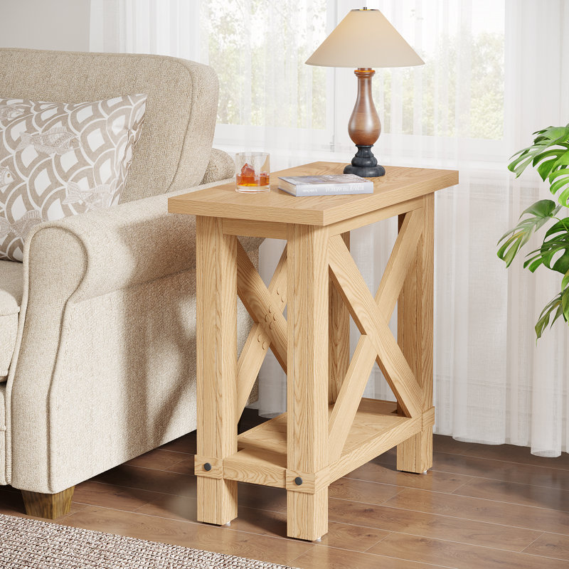 25" End Table with X Shape Frame, Hidden Metal L Bracket Inforcement, Non-Slip Feet