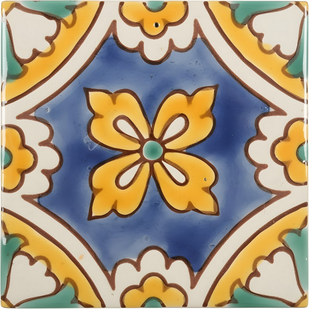 Mediterranean 4'' x 4'' Hand Painted Ceramic Decorative Accent Tile Casablanca Market