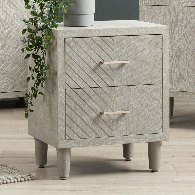 Brasstown 58cm Bedside Table for Bedroom Furniture, 2 Drawer Wooden Storage Cabinet with Grey Finish