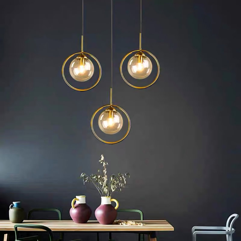 E27 cercle cuivre or ambre verre nordique moderne lampe suspendue lampe de cuisine lampe de salle à manger lampe suspendue salon
