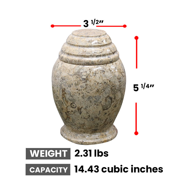 Marble Cremation Urn For Ashes, Small, Fossil