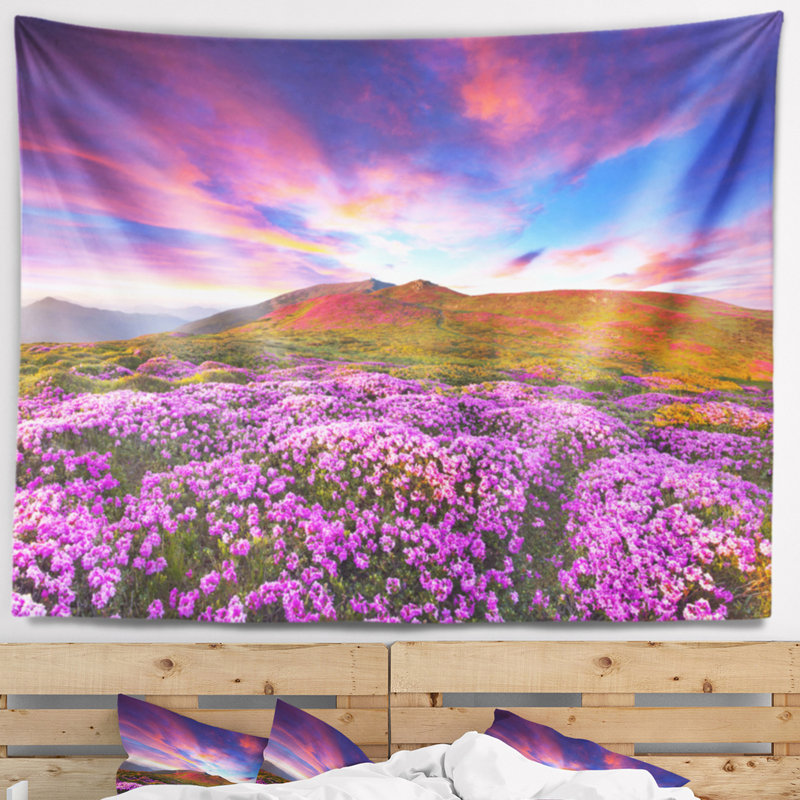 Tapisserie de fleurs de rhododendron, H 78 po x l 92 po