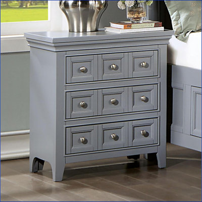 Transitional Gray Solid Wood 3-Drawer Bedroom Nightstand