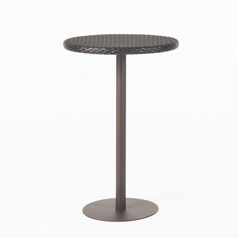 Outdoor Pe Bar Table, 26" Round - Iron Core Construction, Hand Crafted For Gardens Support System Build, Handmade Enjoyment