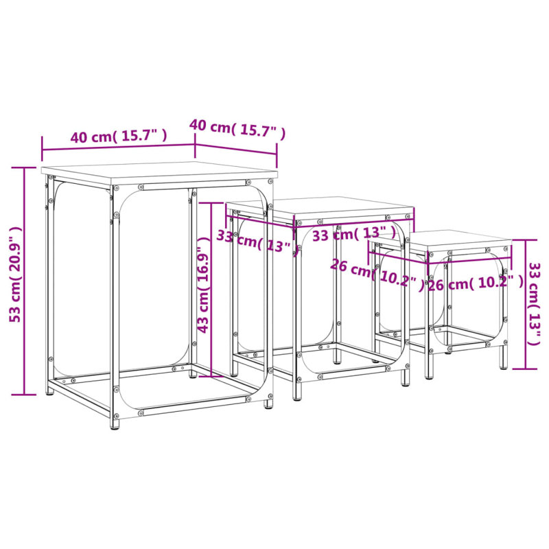 17 Storeys Nesting Coffee Tables 3 Pcs Smoked Oak Engineered Wood