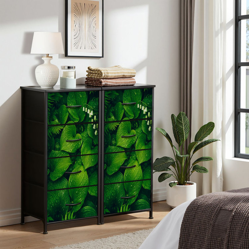 Commode pour commode de chambre à coucher pour garde-robe à feuilles vertes Commode et commode en tissu avec 4 tiroirs