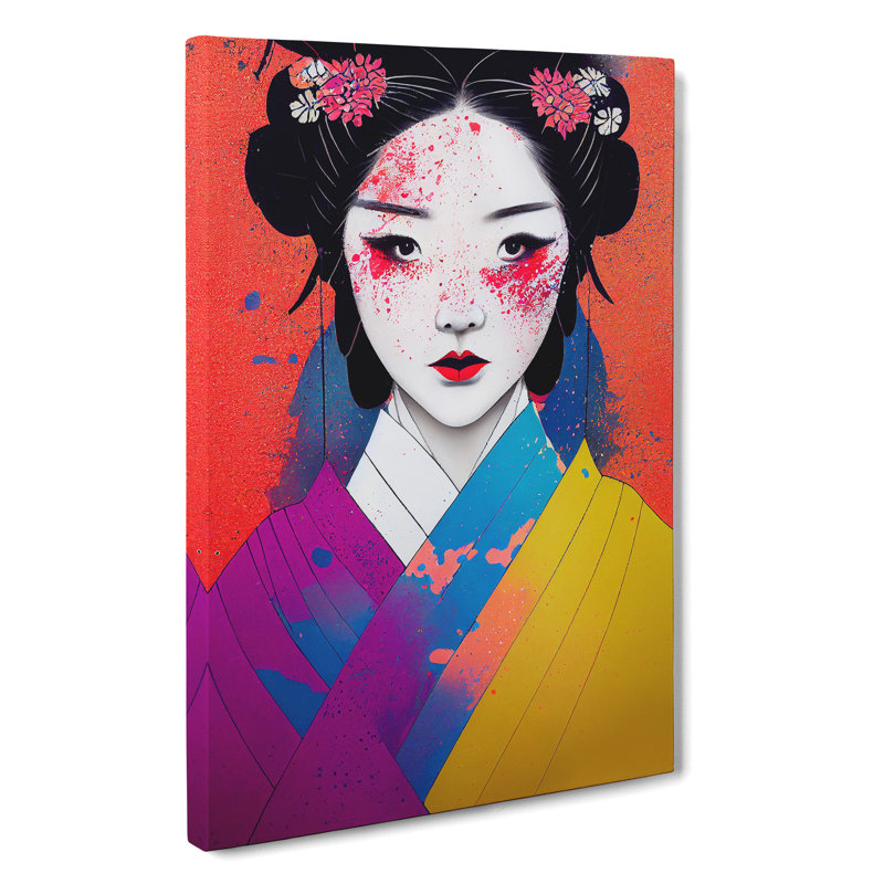 Paint Drip Geisha No.3 - Wrapped Canvas, 50cm H x 35cm W x 3cm D