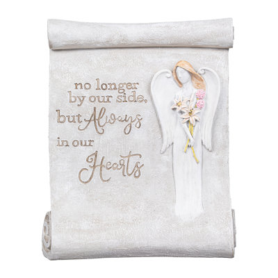 Memorial Angel Scroll Resin Statuary, 8in